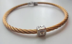 Authentic Charriol Celtic Thin Steel Rose Gold w 18K White Gold Cable Bracelet - Picture 1 of 11