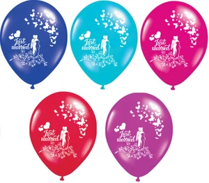 10 X JUST MARRIED 12" PREMIUM PEARLISED HELIUM WEDDING PARTY BALLOON BALLOONS - Picture 1 of 7