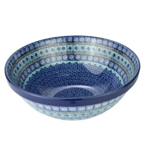 Large Salad/Fruit Bowl - Blue Mosaics - 0055-1917X - 28 x 11cms - Polish Pottery - Picture 1 of 2