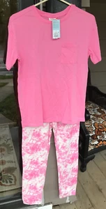 2 pc Girls Cat & Jack sz L Pink T-Shirt & Tie Dye Fleece Joggers New D9 - Picture 1 of 7
