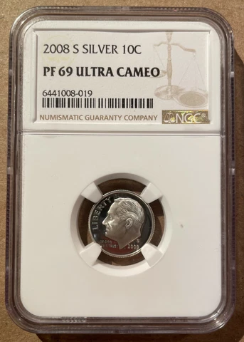 2008 S SILVER 10 Cents NGC PF 69 Ultra Cameo - Roosevelt Dime - High Grade! Cover