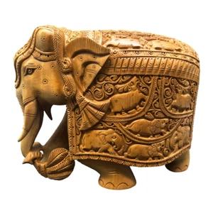 Hölzerne Elefant Statue 8 Zoll Handarbeit Schnitzerei natürliche Farbe Wohnkultur Skulptur - Bild 1 von 4