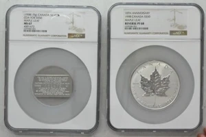 Canada 1998 $50 Silver 10oz PROOF 68 Lot of 2 Maple Leaf 10TH Anniv. - Picture 1 of 2