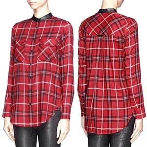 Camisa Vince roja a cuadros de cuero de cordero manga larga con botones talla 8 - Imagen 1 de 13