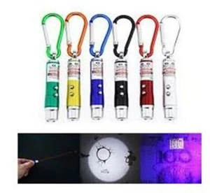 3 in 1 Mini Red Laser Pointer with LED Torch UV Light Beam Biner Keyring Cat Toy - Picture 1 of 12