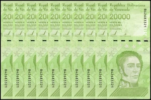 Venezuela 20000 Bolívar Soberano, 2019, P-110, Usado X 10 PCS - Imagen 1 de 2