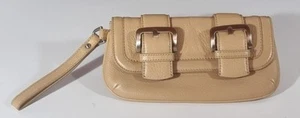 Kenneth Cole Beige Leather Wristlet Clutch Purse Double Buckle Front Detail - Picture 1 of 7