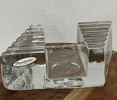 Portavelas Pasabahce Hecho a Mano Vidrio Transparente Pesado Grueso Bloque Geométrico   Foto 1 de 4