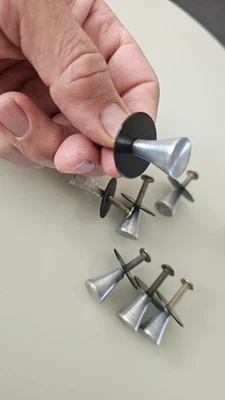 VINTAGE DRAWER PULLS SET OF 8 - ALUMINUM AND BLACK IRON WASHER-ORIGINAL-60s - Image 1 of 4