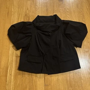 Diane Von Furstenberg Womens Cropped Long Sleeve Basic Jacket Black Size 6 - Picture 1 of 7