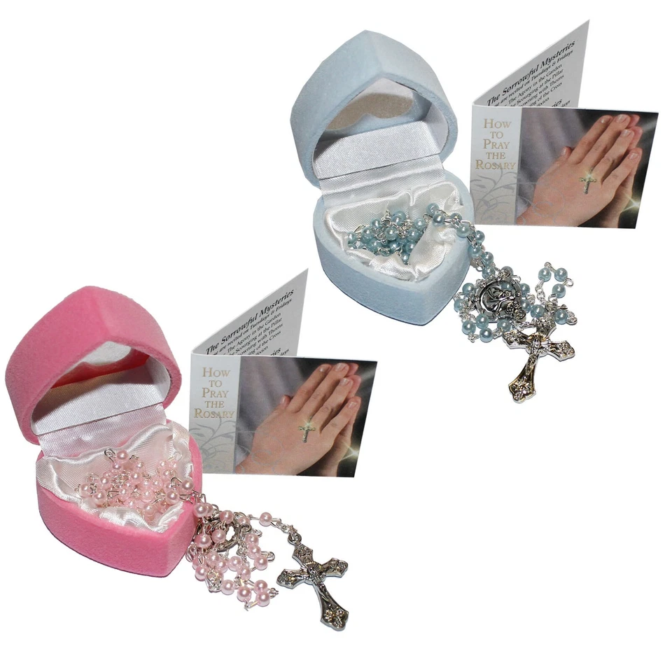Rosario Per Battesimo Con Scatola Regalo A Cuore - Immagine 1 di 1