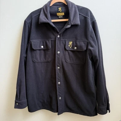 Heavy Black Fleece  BROWNING Snap Front Shirt Jacket Shacket Size M - Image 1 of 4