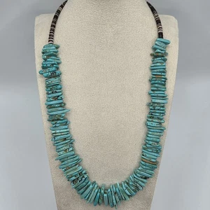 Vtg Turquoise Slab Tab Necklace Natural Matrix Heishi Beads Southwest 21" 126g - Afbeelding 1 van 18