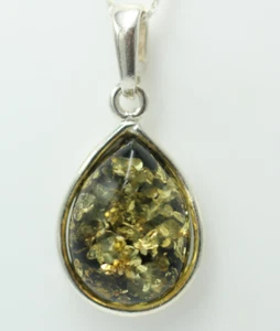 Colgante de Ámbar 925 Plata Verde Ámbar Collar Cadena Joya - Imagen 1 de 9