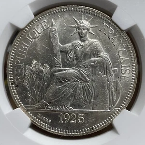 1925-A French Indo-China 1 Piastre De Commerce NGC AU 55 - Picture 1 of 3