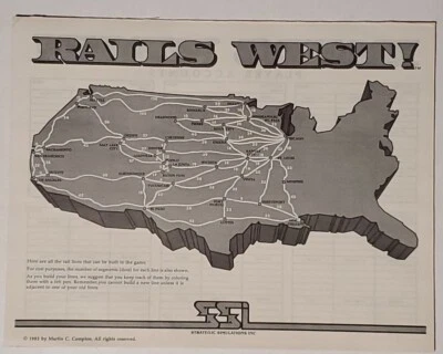 Rails West! 1983 Strategic Simulations Inc Progress Tracker Pad Only Replacement - Image 1 of 4