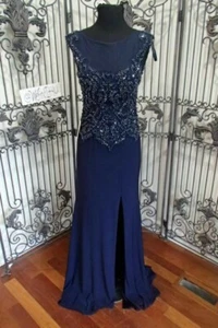 V1097 MARSONI M155 SZ 6 NAVY $495 #3486 V50 BLACK TIE FORMAL GOWN DRESS - Picture 1 of 12
