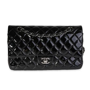 Chanel Black Quilted Patent Leather Medium Classic Double Flap Bag - Picture 1 of 8