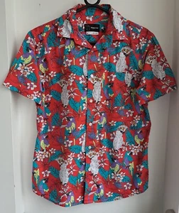 Vintage rotes tropisches Papageien Hawaii Baumwolle Hemd 40" - 101,5 cm S (144RL) - Bild 1 von 3