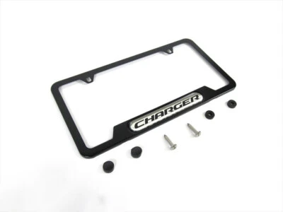 06-21 DODGE CHARGER MATTE BLACK LICENSE PLATE FRAME HOLDER BRACKET MOPAR GENUINE - Image 1 of 4