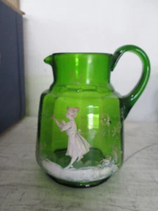 Vintage Mary Gregory 7 1/2" Krug handbemalt Smaragd Pontil Mark  - Bild 1 von 7