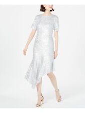 Adrianna Papell Womens Silver Sequined Asymmetric Ruffled Midi Dress 8 BHFO 1786