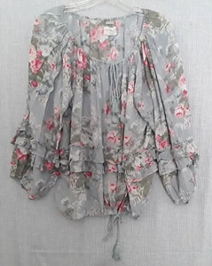 Denim & Supply Ralph Lauren Boho Peasant Top Blue Cotton Gauze Floral L - Picture 1 of 11