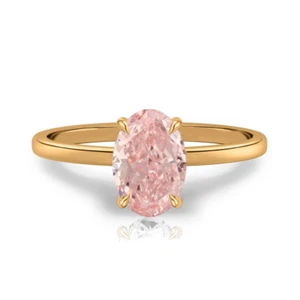Anillo de compromiso 1,20 quilates IGI cultivado en laboratorio elegante diamante rosa vivo oro amarillo de 18 quilates - Imagen 1 de 11