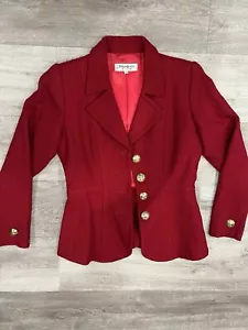 Vtg YSL Size 36 Rive Gauche France Red Women's Blazer Jacket Gold Buttons Formal - Picture 1 of 7