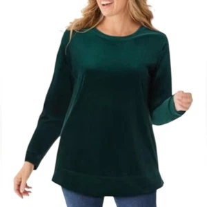 Woman Within Velour Plush Tunic Size 3X Green Comfy Sweatshirt Casual Soft - Picture 1 of 6