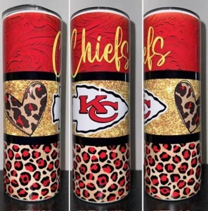 MÄDCHEN KANSAS CITY KC CHIEFS LEOPARD 20 OZ EDELSTAHL BECHER TASSE + DECKEL STROHHALM - Bild 1 von 4