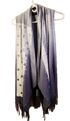 Chaleco Boho Voice of California NUEVO $59 Pequeñas Estrellas y Rayas Gris Foto 1 de 4
