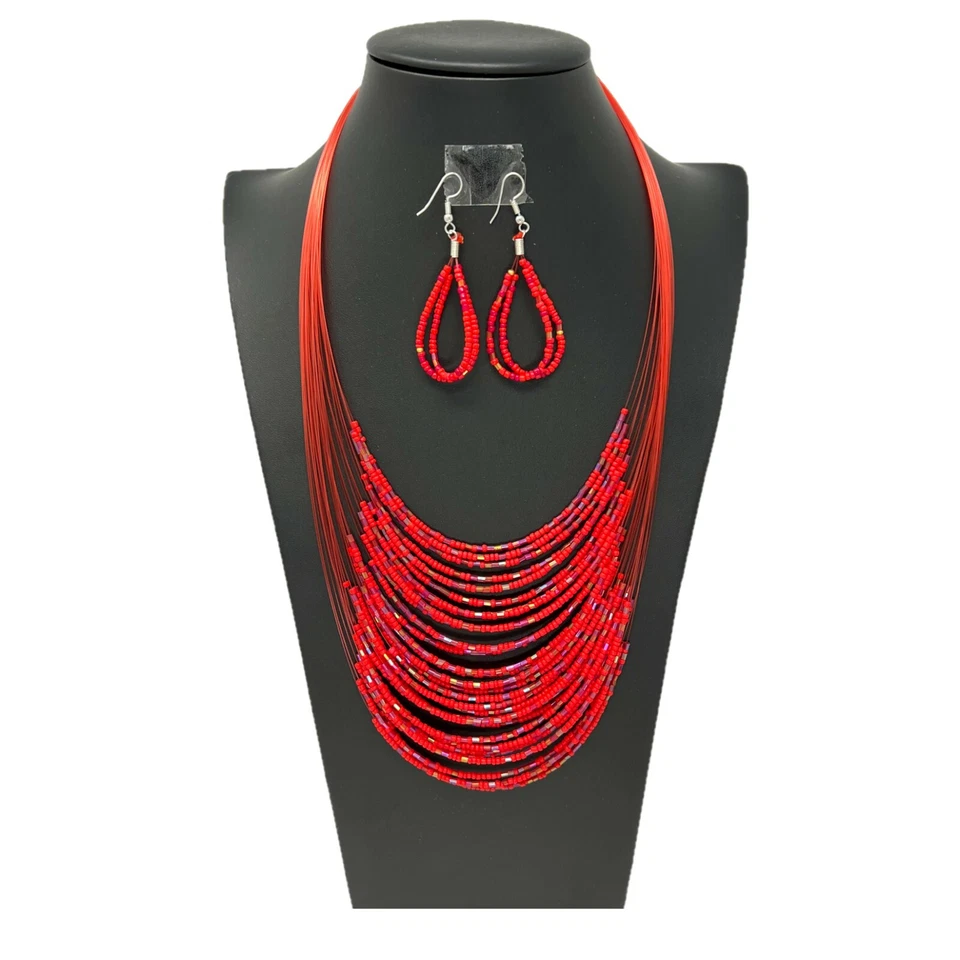 Collana Orecchini Set Multifilo Perline Moda Donna Gioiello in Plastica Colore - Immagine 1 di 1