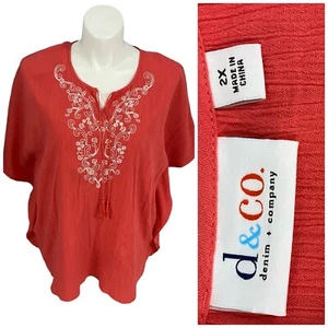 Blusa D&Co Top Mujer Talla 2X Naranja Gauzy Camisa Bordada Costera Trabajo Oficina - Imagen 1 de 15