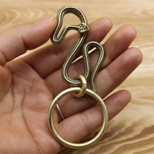 2 PACK Solid Brass Snake Keychains Bag Wallet Keyrings Car Key Holder Gift - Picture 1 of 5