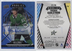 2022-23 Upper Deck Allure Rookies Blue Line /35 Fredrik Karlstrom Rookie Auto RC
