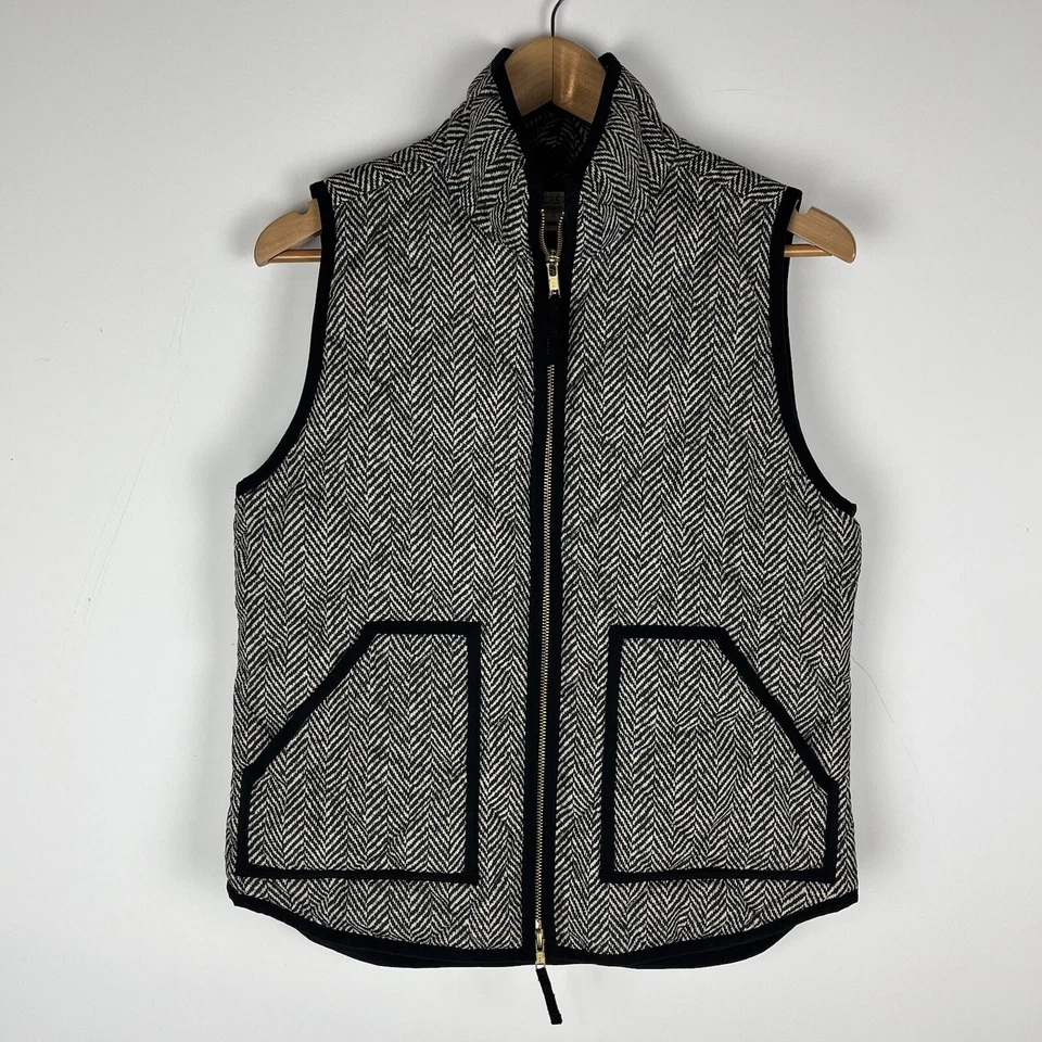 Chaleco para mujer J.CREW S espiga plumón acolchado diamante cremallera completa negro Foto 1 de 4