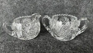 Vintage AMERICAN BRILLIANT CUT Glass CREAMER & SUGAR SET Sawtooth Pinwheel Star - Picture 1 of 24