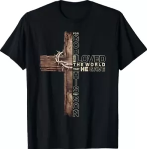 John 316 Jesus Cross Christian Bible Verse Faith Inspired T-Shirt - Picture 1 of 3