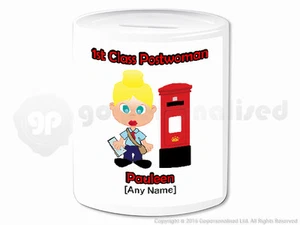 Personalised Postwoman Gift Postwoman Money Box Novelty Female Postie Present #1 - Picture 1 of 4