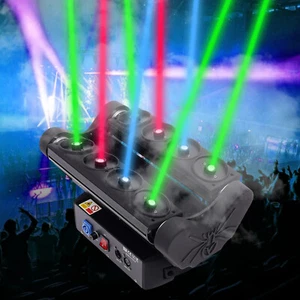 Luce testa mobile laser raggio ragno LED 8 occhi DMX512 RGB illuminazione DJ lampada palco - Foto 1 di 16