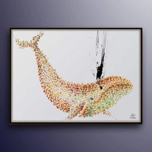 Whale painting 55''x 36'', animal painting, modern look, original and handmade - Picture 1 of 5