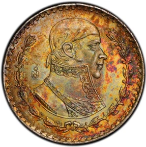 MS66 1963-Mo Mexico Silver 1 Peso, PCGS Trueview- Vivid Rainbow Toned - Picture 1 of 6