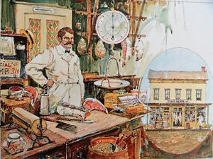 Original Kunstdruck von Dick Pfahl The Butcher 40er Metzgerei Fleischwaage Schnur - Bild 1 von 5