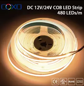 COB LEDstrip light 16.4ft 480LED\m 3000-6500K 24v 12v dc felixable tape ribbon - Picture 1 of 5