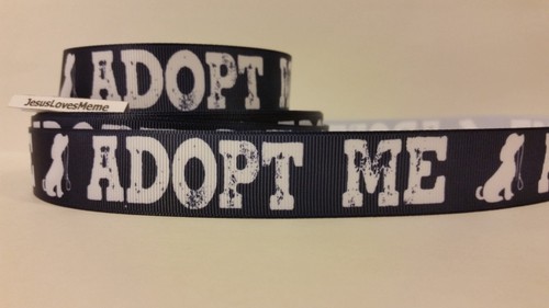 Grosgrain Ribbon, Adopt Me on Dark Navy, Doggie Holding Leash, Antique ...