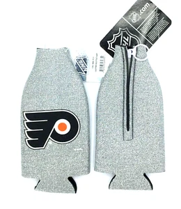 2PK PHILADELPHIA FLYERS SILVER GLITTER ZIPPERED BOTTLE KOOZIES COOLERS FREE SHIP - Picture 1 of 1
