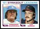 1982 Topps Baseball '81 Strikeout Leaders - Fernando Valenzuela/Len Barker Los