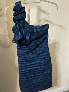 Navy One Shoulder Ruffle Crinkle Foil Bodycon Dress - Picture 1 of 7