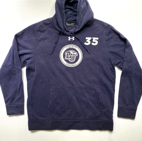Liberty University LU Hockey Hoodie Sweatshirt Mens L Under Armour Team Issue 35 Cover